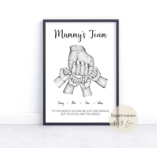 Mother's Day Gift, Mummy Gifts, Fist Bump Print, Family Hands, Mummy's Team, Birthday Gift For Mum, Personalised Mom Present, From Kids - image 1