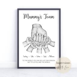Mother's Day Gift, Mummy Gifts, Fist Bump Print, Family Hands, Mummy's Team, Birthday Gift For Mum, Personalised Mom Present, From Kids - thumbnail 2