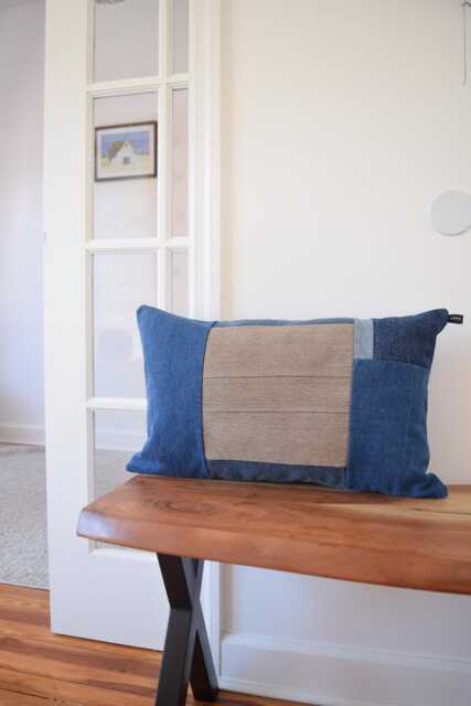 Recycled Denim Pillow Cover 14x22 Distressed Decor - image 1