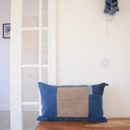 Recycled Denim Pillow Cover 14x22 Distressed Decor - thumbnail 2