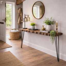 Firsby Live Edge Console Table With Hairpin Legs 19cm Depth - thumbnail 3
