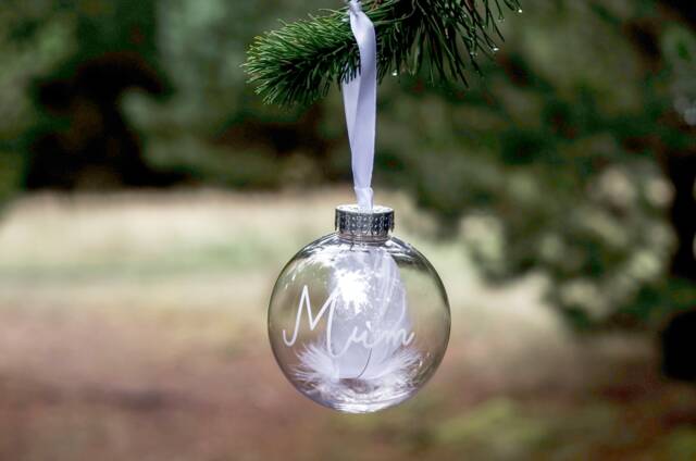 Personalised Feather Memorial/Remembrance Bauble - For Christmas Xmas Decoration Hanging Ornament - image 1