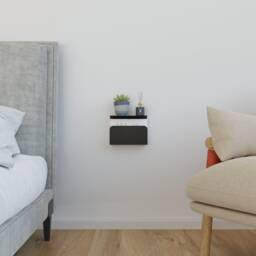 Modern Metal Floating Nightstand With Bookshelf Minimalist Bedside Table - thumbnail 3