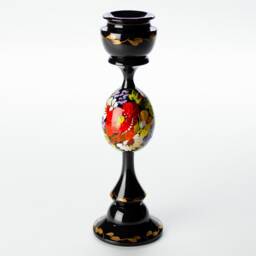 Hand Painted Wooden Candle Holder Ukrainian Petrykivka Floral Art S131 - thumbnail 3