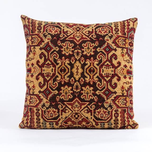 Lee Jofa Kilim Tapestry Pillow Cover, Red Gold Ikat Design - image 1