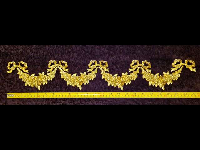 Large Ornate Applique Ribbons Floral Gilt White French Style Decorative Wall Furniture Onlay Moulding Pediment Plastic Decoration - image 1