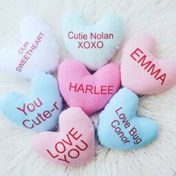 Custom Heart Shaped Pillow, Valentine Plush, Kids Gift For Him, Valentines Candy Personalized, Her - thumbnail 1
