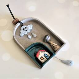 Ceramic Wall Hanging, Clay Decor, Whimsical Art, Naive Rustic Home Pottery & Ceramic, Decor - thumbnail 3