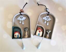 Ceramic Wall Hanging, Clay Decor, Whimsical Art, Naive Rustic Home Pottery & Ceramic, Decor - thumbnail 1