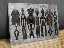 African Sculptures Grey Textures Wall Art Canvas Prints Framed On Bars Art, Hangins , Home Decor, Print