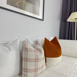 Velvet Colourblock Burnt Orange Cosy Cream Linen Cushion Cover Scatter Home Decor Pillow - All Sizes - thumbnail 3