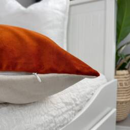 Velvet Colourblock Burnt Orange Cosy Cream Linen Cushion Cover Scatter Home Decor Pillow - All Sizes - thumbnail 2