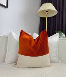 Velvet Colourblock Burnt Orange Cosy Cream Linen Cushion Cover Scatter Home Decor Pillow - All Sizes