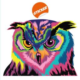 Colorful Owl Wall Sticker - Cute Bird Gift Vinyl Art Decor Decal Cool Funny Animal Print Love Window Fancy Pretty Unique Big Mural - thumbnail 2