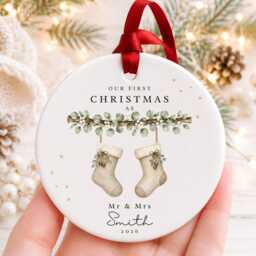 Personalised First Christmas Married Bauble, Mr & Mrs Ornament, Newlywed Couple Keepsake, Wedding Gift 2026 - thumbnail 2