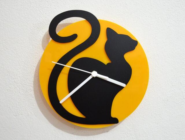Cat Waiting - Black & Yellow Silhouette Wall Clock - image 1