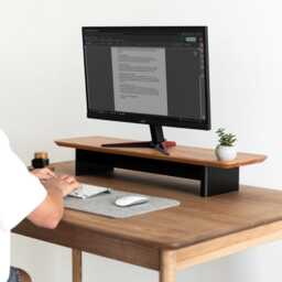 Monitor Stand With Storage, Desk Riser, Wooden Shelf Optional Tray, Walnut Desk Shelf - thumbnail 4