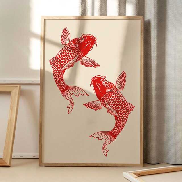 Red Koi Fish Art Canvas Poster, Retro Wall Art, Good Luck Aesthetic Decor, Home Printed Gift - image 1
