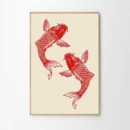 Red Koi Fish Art Canvas Poster, Retro Wall Art, Good Luck Aesthetic Decor, Home Printed Gift - thumbnail 2