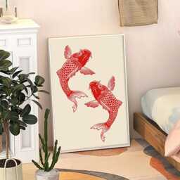 Red Koi Fish Art Canvas Poster, Retro Wall Art, Good Luck Aesthetic Decor, Home Printed Gift - thumbnail 3