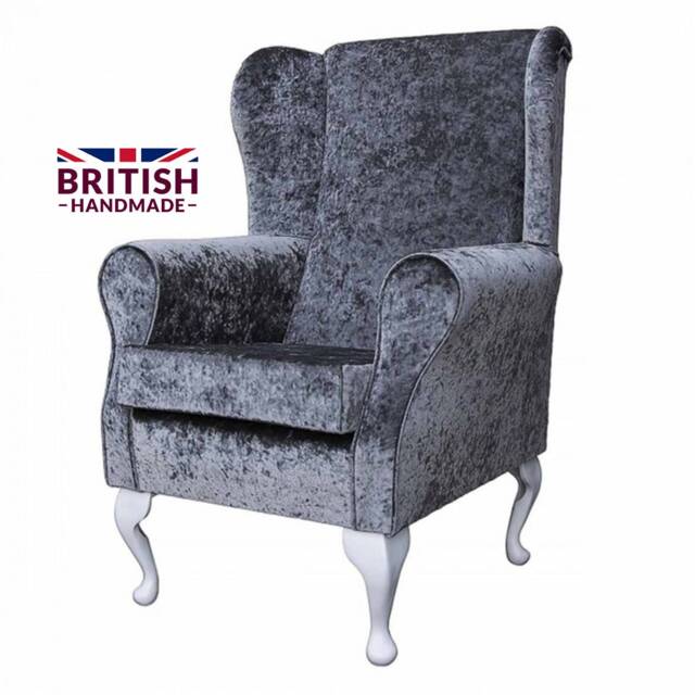steel Crushed Velvet Wingback Chair Handmade Fireside Accent Chair - image 1
