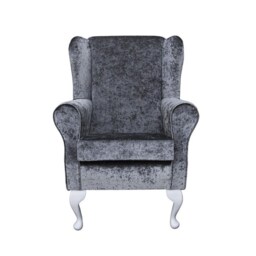 steel Crushed Velvet Wingback Chair Handmade Fireside Accent Chair - thumbnail 2