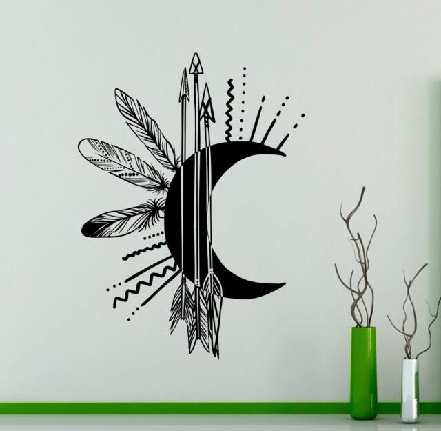 Moon Arrows Feathers Wall Decal Native American Vinyl Sticker Ethnic Art Decor Home Interior Room Office Design 14(Etn - image 1