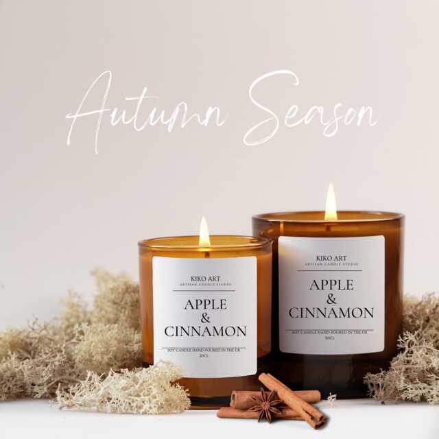 Apple & Cinnamon Soy Candle 20Cl/30Cl Amber Refillable Glass Jars Autumn Gift For Her Christmas Personalised Gifts - image 1