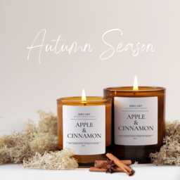 Apple & Cinnamon Soy Candle 20Cl/30Cl Amber Refillable Glass Jars Autumn Gift For Her Christmas Personalised Gifts - thumbnail 1