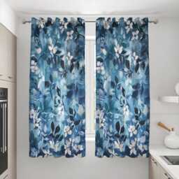Blue Botanical Curtains, Navy Teal Leaf Pattern Drapes, Custom Made Window Panels For Living Room & Bedroom Modern Home Decor - thumbnail 3