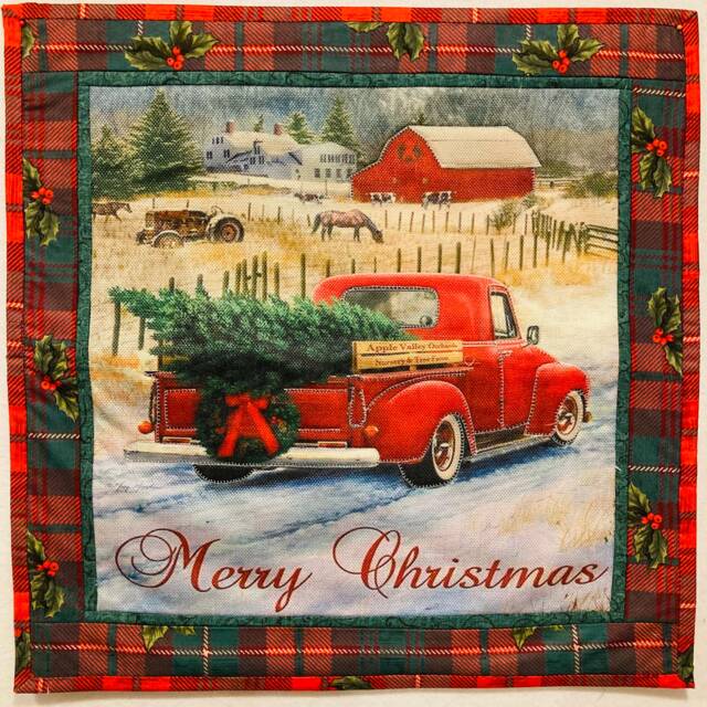 One Of A Kind Pick Up Truck Merry Christmas Machine Appliqued Wall Hanging - 23 - image 1