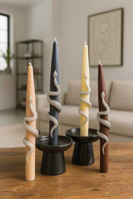 Beeswax Snake Taper Candle Gold & Silver Gothic Decor - image 1