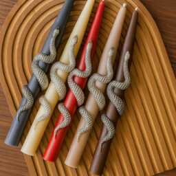 Beeswax Snake Taper Candle Gold & Silver Gothic Decor - thumbnail 4