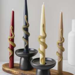 Beeswax Snake Taper Candle Gold & Silver Gothic Decor - thumbnail 2