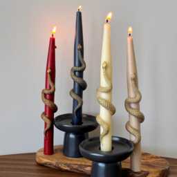 Beeswax Snake Taper Candle Gold & Silver Gothic Decor - thumbnail 3