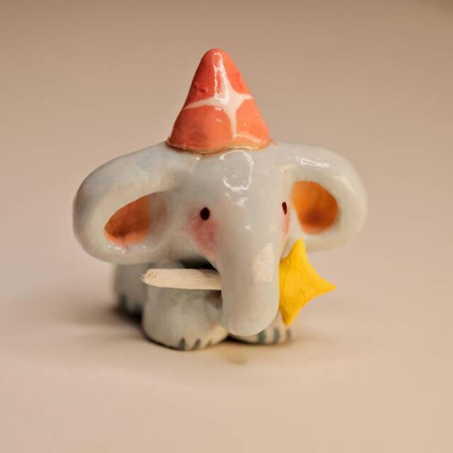 Handmade Clay Elephant Figurine - Pastel Nursery Decor - image 1