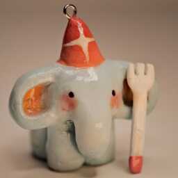 Handmade Clay Elephant Figurine - Pastel Nursery Decor - thumbnail 3