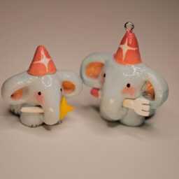 Handmade Clay Elephant Figurine - Pastel Nursery Decor - thumbnail 2