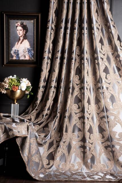 Luxury Geometric Striped Curtain Panel Gray, Gold, & Blue Custom Drape - image 1