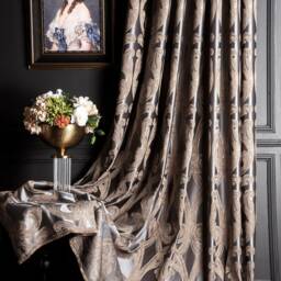 Luxury Geometric Striped Curtain Panel Gray, Gold, & Blue Custom Drape - thumbnail 3