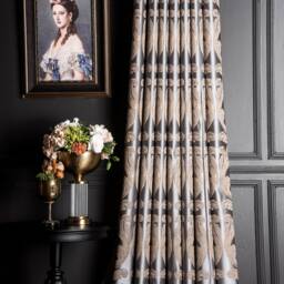 Luxury Geometric Striped Curtain Panel Gray, Gold, & Blue Custom Drape - thumbnail 4