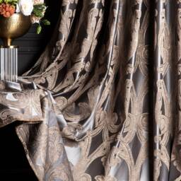 Luxury Geometric Striped Curtain Panel Gray, Gold, & Blue Custom Drape - thumbnail 2