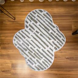 Handmade White Stripe Rug Modern Geometric Cotton Blend - 75x80 cm - thumbnail 1