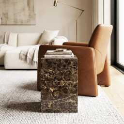 Emperador Dark Genuine Mable Plinth Side Table - thumbnail 3