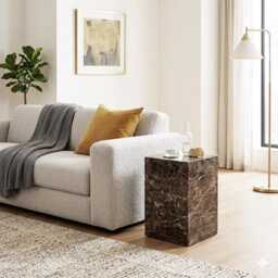 Emperador Dark Genuine Mable Plinth Side Table - thumbnail 4