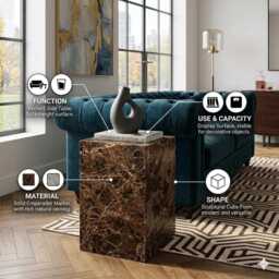 Emperador Dark Genuine Mable Plinth Side Table - thumbnail 2