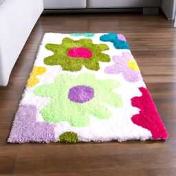 Soft Carpet. Bed Rug For Children's Room. Playroom Decoration. Flower Pattern. Pastel Colors Rug. Mother's Day Gift. Small - thumbnail 2