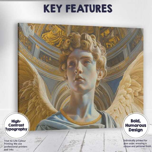 Golden Winged Angel Portrait Sacred Renaissance Inspired Artwork Canvas Wall Art Print Decor Picture Ready To Hang - image 1