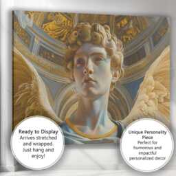 Golden Winged Angel Portrait Sacred Renaissance Inspired Artwork Canvas Wall Art Print Decor Picture Ready To Hang - thumbnail 3