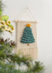 Macrame Christmas Tree, Boho Decor, Modern White Farmhouse Xmas Holiday Wall Hanging, Gift X07 - thumbnail 1